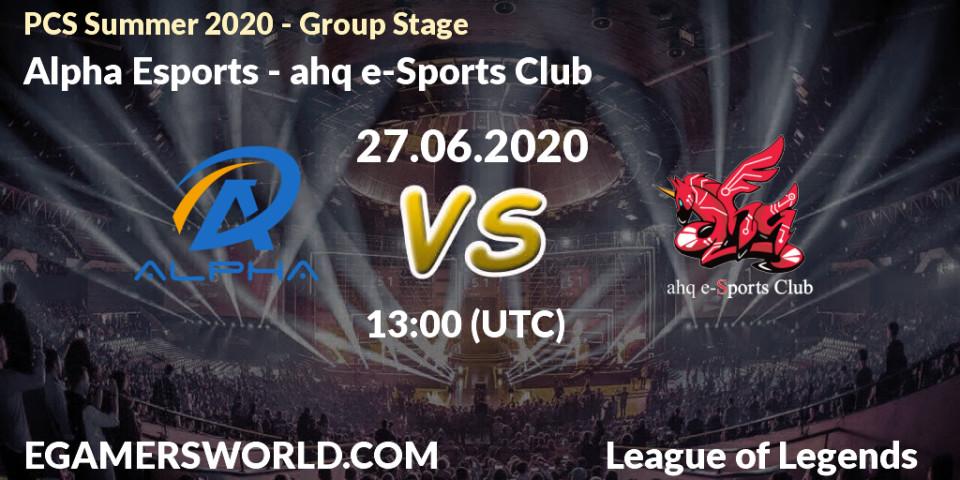 Alpha Esports - ahq e-Sports Club: прогноз. 27.06.20, LoL, PCS Summer 2020 - Group Stage