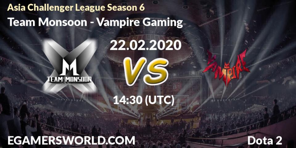 Team Monsoon - Vampire Gaming: прогноз. 22.02.2020 at 13:56, Dota 2, Asia Challenger League Season 6