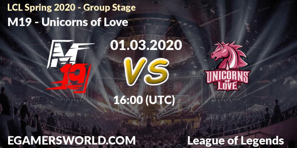 M19 - Unicorns of Love: прогноз. 01.03.2020 at 16:20, LoL, LCL Spring 2020 - Group Stage