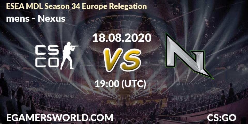 mens - Nexus: прогноз. 18.08.2020 at 19:25, Counter-Strike (CS2), ESEA MDL Season 34 Europe Relegation
