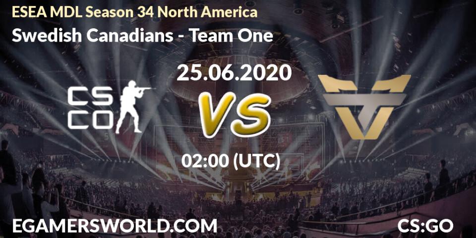 Swedish Canadians - Team One: прогноз. 25.06.2020 at 02:00, Counter-Strike (CS2), ESEA MDL Season 34 North America