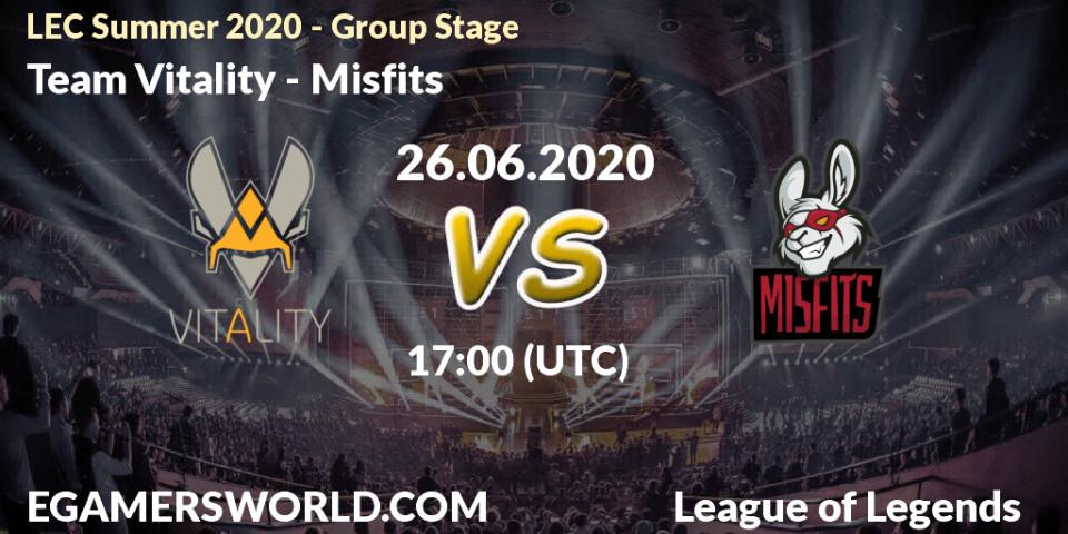 Team Vitality - Misfits: прогноз. 09.08.2020 at 15:00, LoL, LEC Summer 2020 - Group Stage