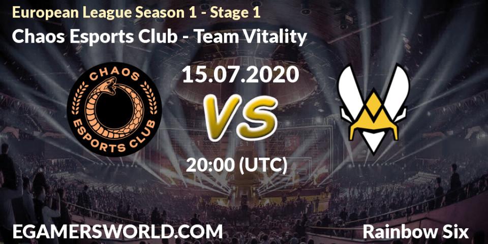 Chaos Esports Club - Team Vitality: прогноз. 15.07.2020 at 20:00, Rainbow Six, European League Season 1 - Stage 1