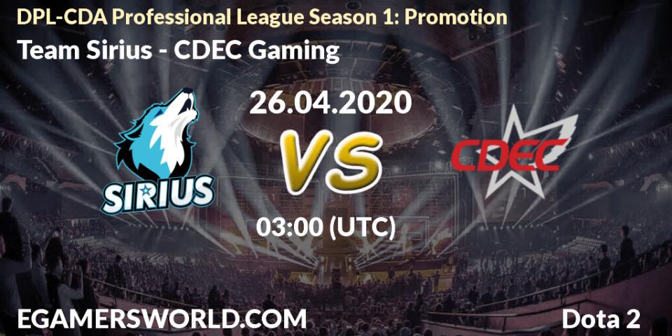 Team Sirius - CDEC Gaming: прогноз. 26.04.2020 at 04:04, Dota 2, DPL-CDA Professional League Season 1: Promotion