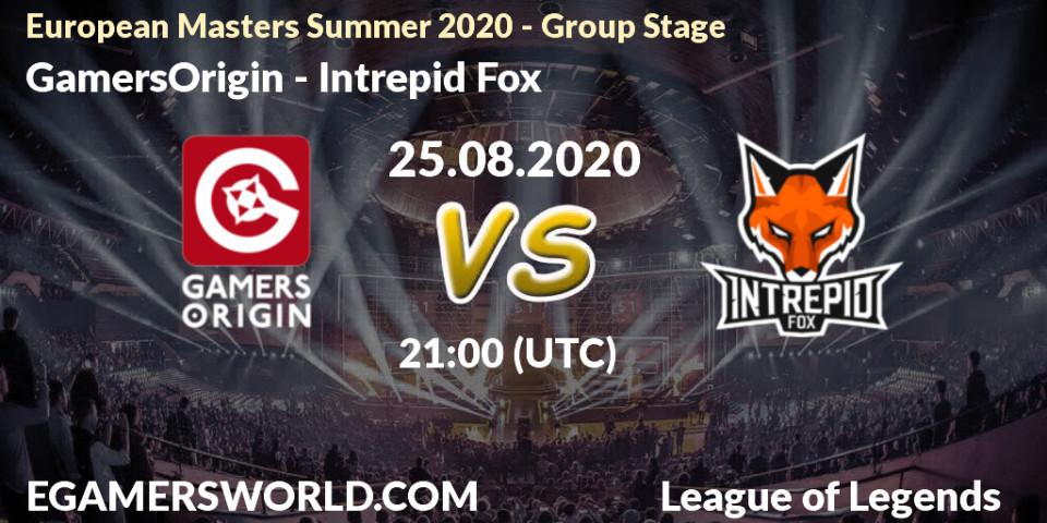 GamersOrigin - Intrepid Fox: прогноз. 25.08.20, LoL, European Masters Summer 2020 - Group Stage