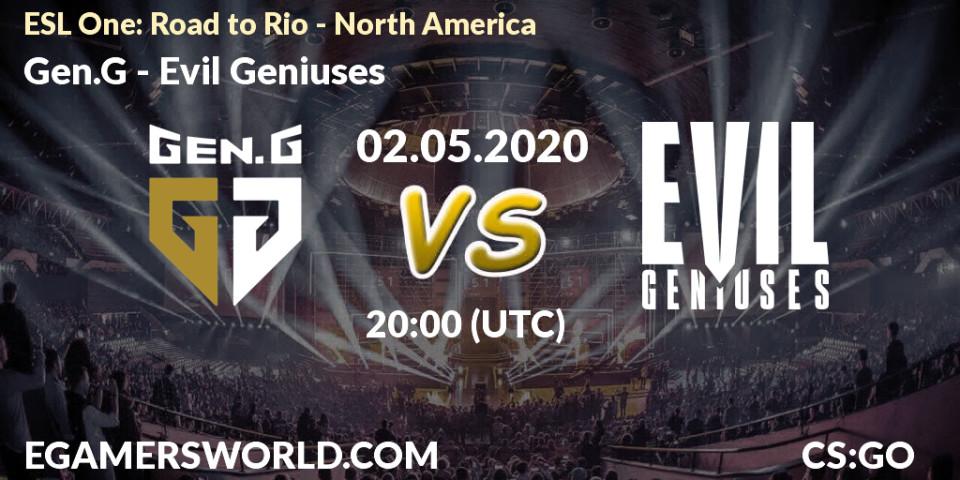 Gen.G - Evil Geniuses: прогноз. 02.05.2020 at 20:40, Counter-Strike (CS2), ESL One: Road to Rio - North America