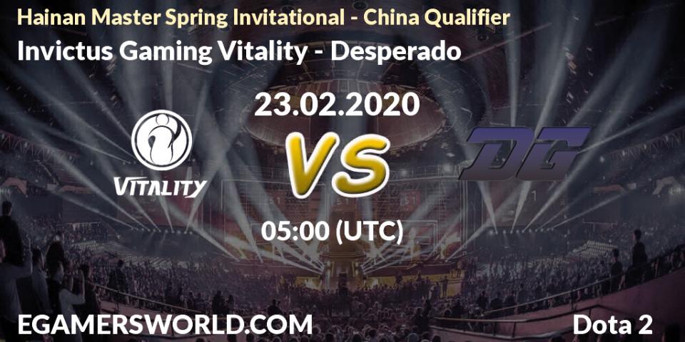 Invictus Gaming Vitality - Desperado: прогноз. 23.02.2020 at 05:12, Dota 2, Hainan Master Spring Invitational - China Qualifier