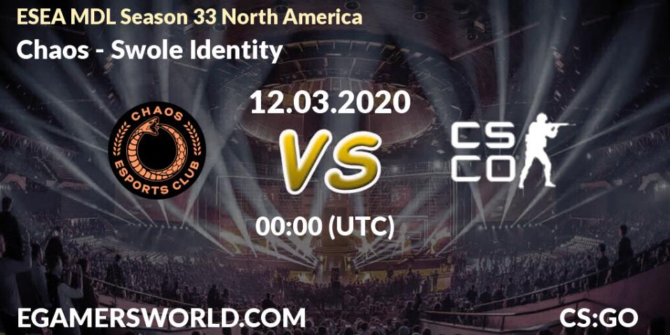 Chaos - Swole Identity: прогноз. 12.03.2020 at 00:40, Counter-Strike (CS2), ESEA MDL Season 33 North America