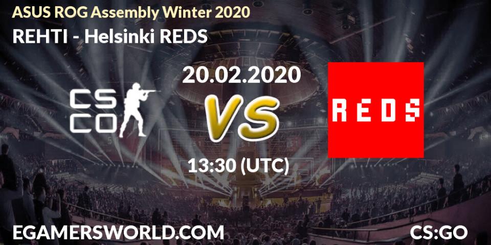REHTI - Helsinki REDS: прогноз. 20.02.20, CS2 (CS:GO), ASUS ROG Assembly Winter 2020
