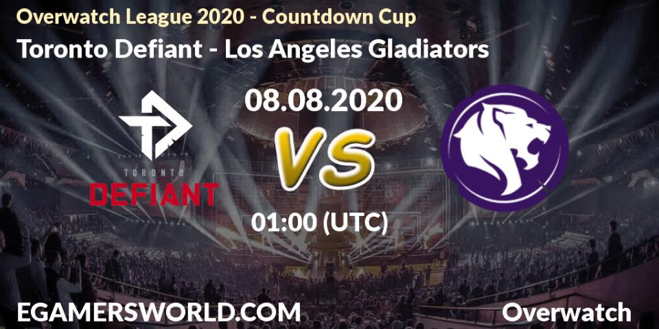 Toronto Defiant - Los Angeles Gladiators: прогноз. 07.08.2020 at 23:30, Overwatch, Overwatch League 2020 - Countdown Cup