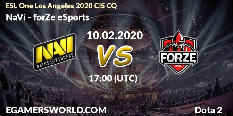 NaVi - forZe eSports: прогноз. 10.02.2020 at 17:19, Dota 2, ESL One Los Angeles 2020 CIS CQ
