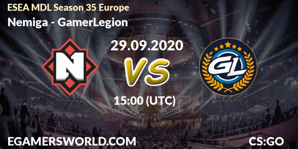 Nemiga - GamerLegion: прогноз. 29.09.2020 at 15:00, Counter-Strike (CS2), ESEA MDL Season 35 Europe