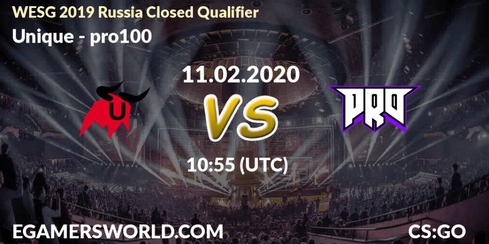 Unique - pro100: прогноз. 11.02.2020 at 11:10, Counter-Strike (CS2), WESG 2019 Russia Closed Qualifier