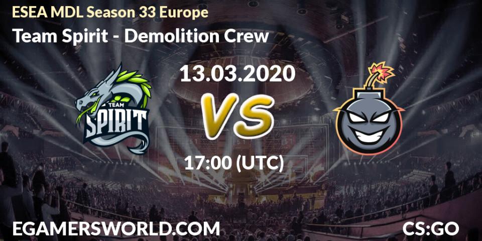 Team Spirit - Demolition Crew: прогноз. 13.03.2020 at 17:10, Counter-Strike (CS2), ESEA MDL Season 33 Europe