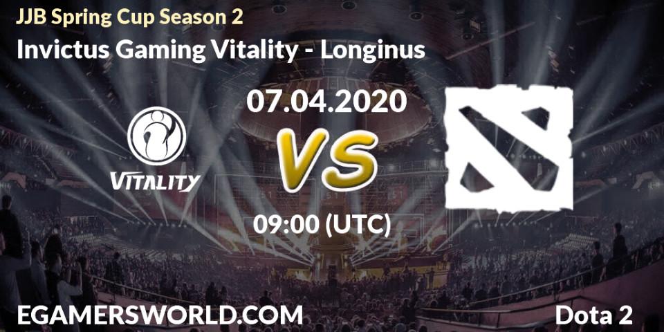 Invictus Gaming Vitality - Longinus: прогноз. 07.04.20, Dota 2, JJB Spring Cup Season 2