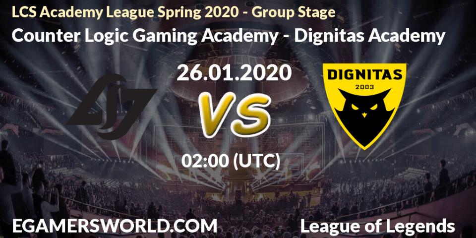 Counter Logic Gaming Academy - Dignitas Academy: прогноз. 27.01.2020 at 00:00, LoL, LCS Academy League Spring 2020 - Group Stage