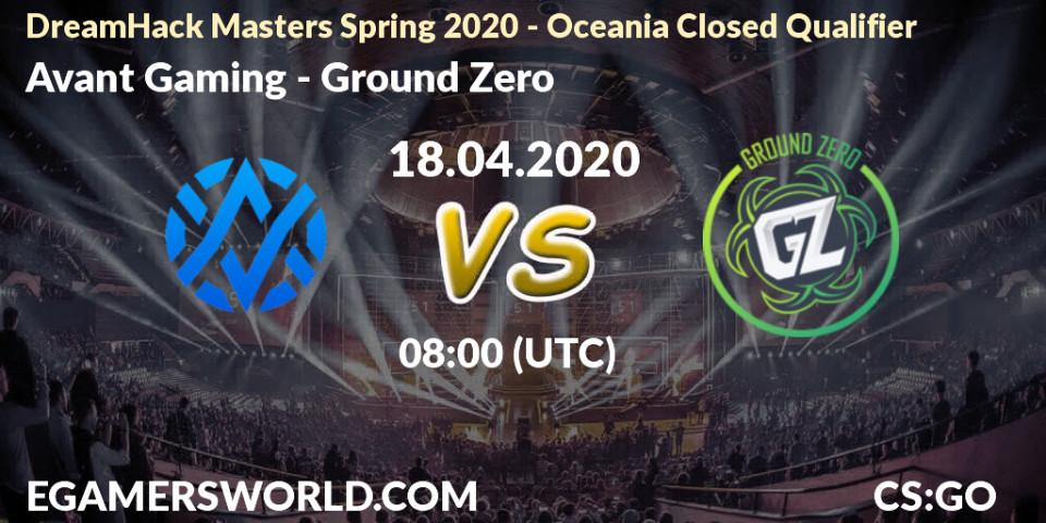 Avant Gaming - Ground Zero: прогноз. 18.04.2020 at 08:00, Counter-Strike (CS2), DreamHack Masters Spring 2020 - Oceania Closed Qualifier
