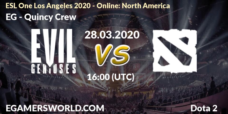 EG - Quincy Crew: прогноз. 28.03.20, Dota 2, ESL One Los Angeles 2020 - Online: North America