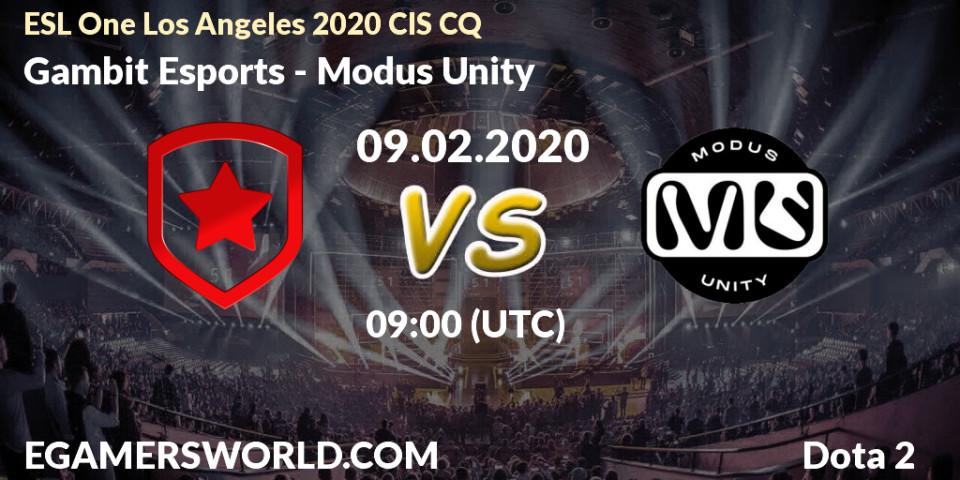 Gambit Esports - Modus Unity: прогноз. 09.02.20, Dota 2, ESL One Los Angeles 2020 CIS CQ