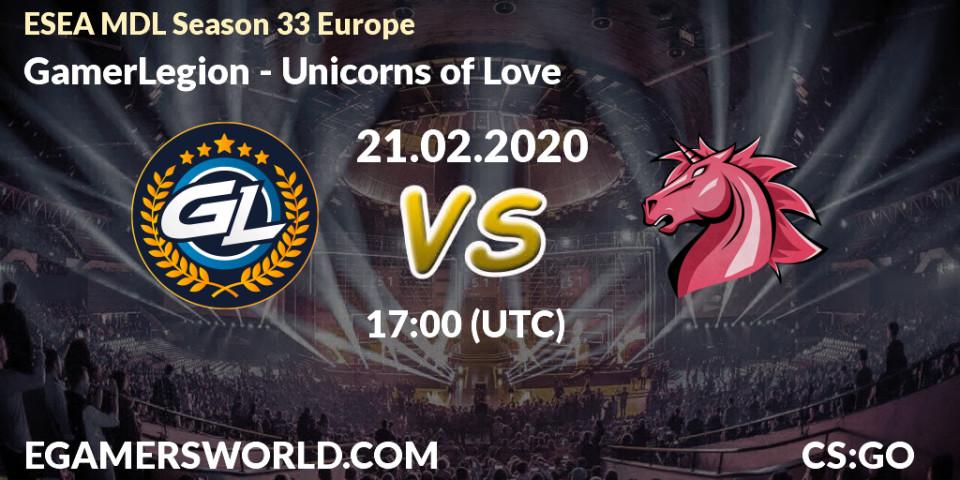 GamerLegion - Unicorns of Love: прогноз. 21.02.2020 at 17:00, Counter-Strike (CS2), ESEA MDL Season 33 Europe