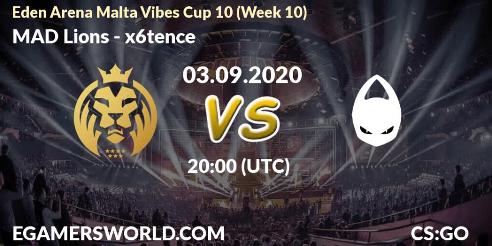 MAD Lions - x6tence: прогноз. 03.09.2020 at 20:15, Counter-Strike (CS2), Eden Arena Malta Vibes Cup 10 (Week 10)