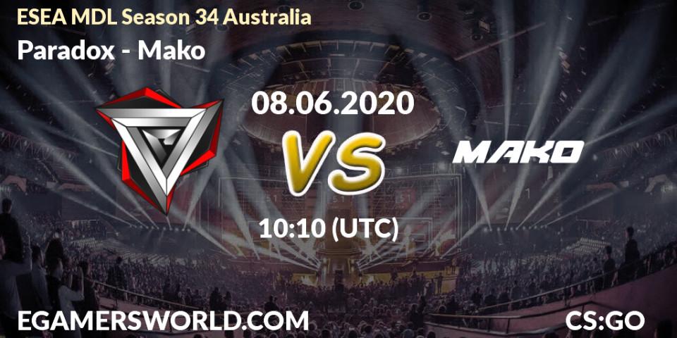 Paradox - Mako: прогноз. 08.06.2020 at 10:10, Counter-Strike (CS2), ESEA MDL Season 34 Australia