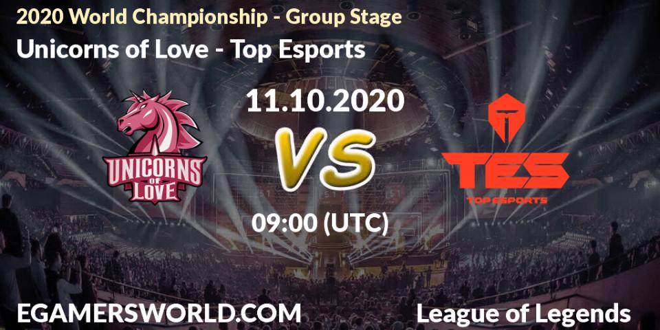 Unicorns of Love - Top Esports: прогноз. 11.10.2020 at 09:00, LoL, 2020 World Championship - Group Stage