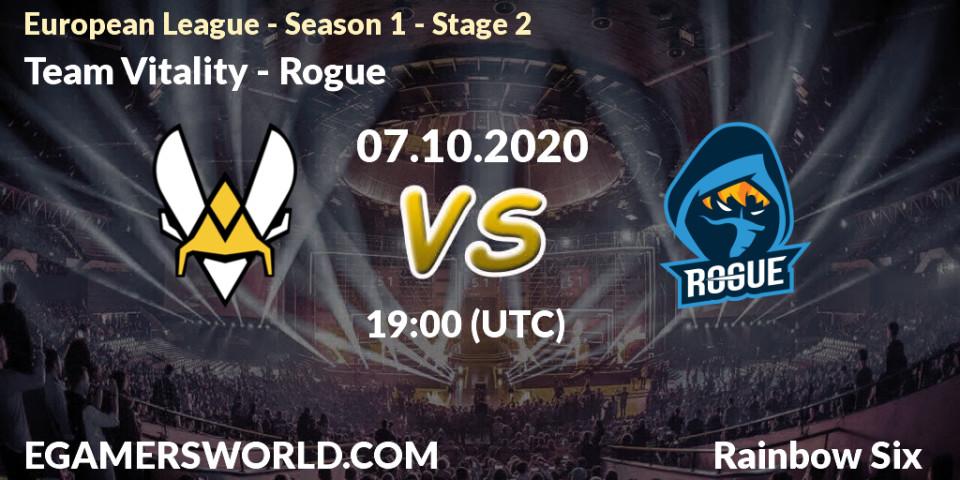 Team Vitality - Rogue: прогноз. 07.10.20, Rainbow Six, European League - Season 1 - Stage 2