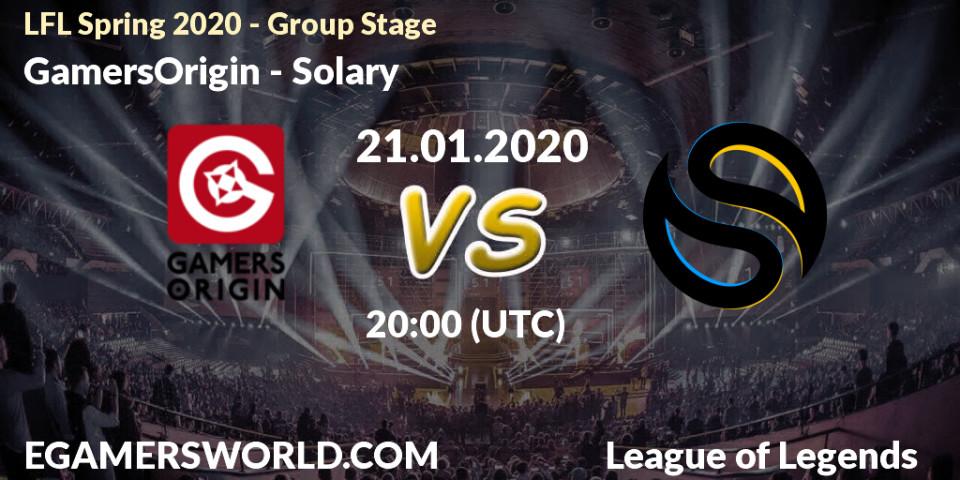 GamersOrigin - Solary: прогноз. 21.01.20, LoL, LFL Spring 2020 - Group Stage