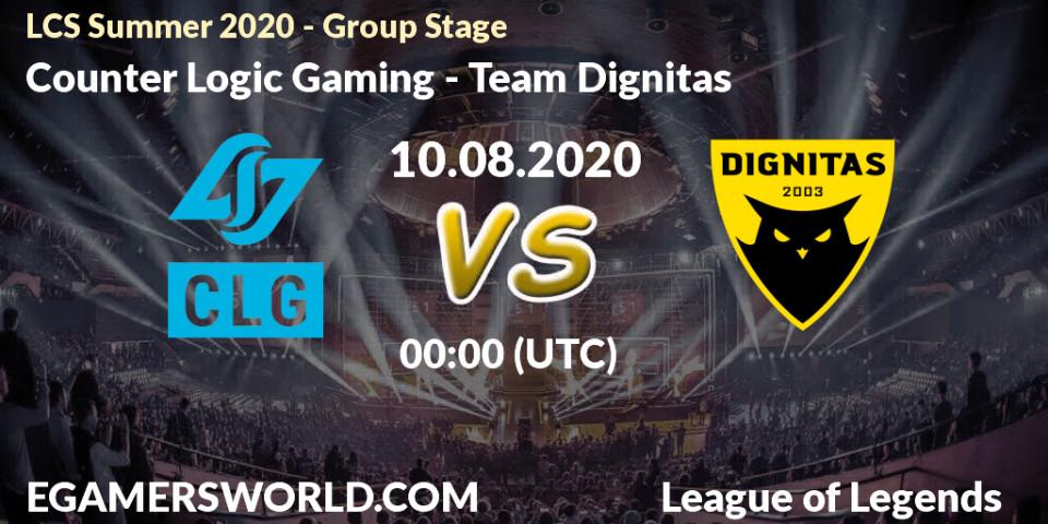 Counter Logic Gaming - Team Dignitas: прогноз. 10.08.2020 at 00:00, LoL, LCS Summer 2020 - Group Stage