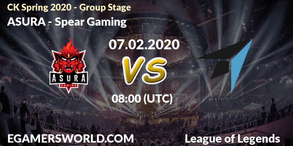 ASURA - Spear Gaming: прогноз. 07.02.2020 at 06:45, LoL, CK Spring 2020 - Group Stage
