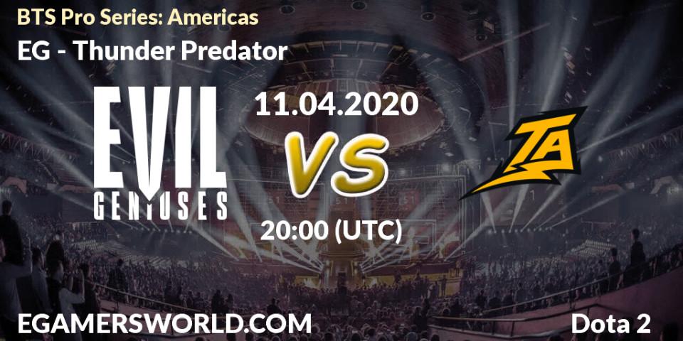 EG - Thunder Predator: прогноз. 11.04.2020 at 20:06, Dota 2, BTS Pro Series: Americas