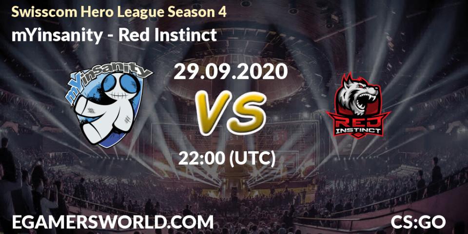 mYinsanity - Red Instinct: прогноз. 30.09.2020 at 18:00, Counter-Strike (CS2), Swisscom Hero League Season 4