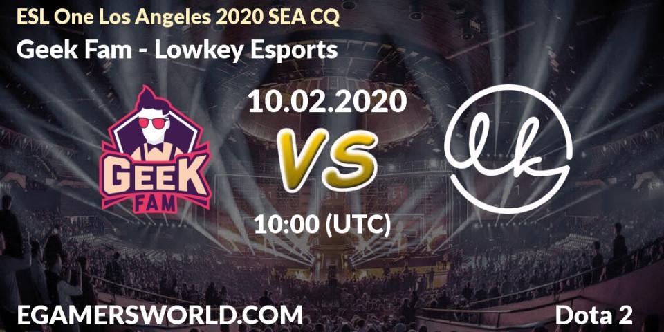 Geek Fam - Lowkey Esports: прогноз. 10.02.2020 at 10:30, Dota 2, ESL One Los Angeles 2020 SEA CQ
