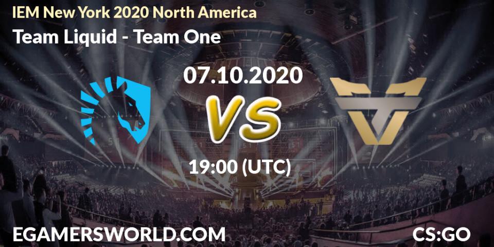 Team Liquid - Team One: прогноз. 07.10.2020 at 19:25, Counter-Strike (CS2), IEM New York 2020 North America