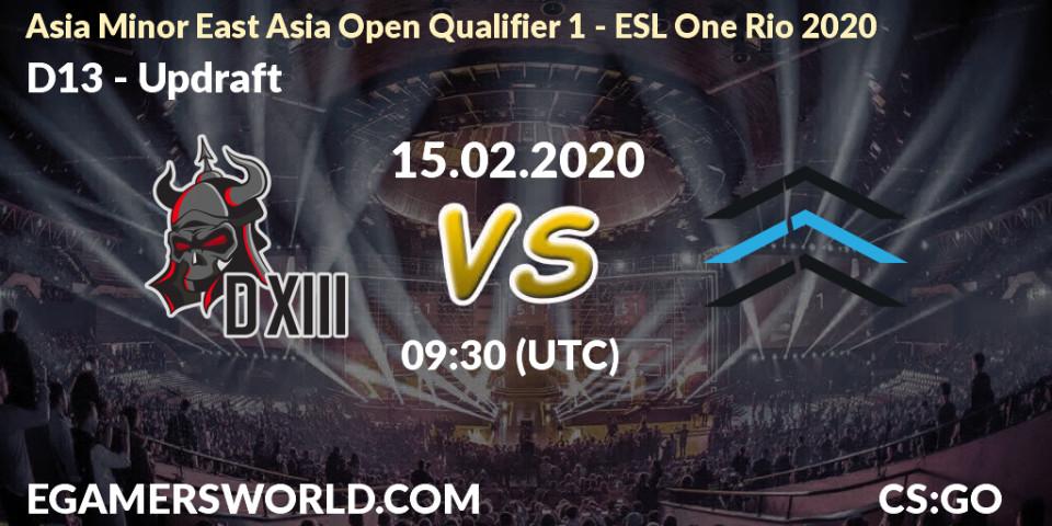 D13 - Updraft: прогноз. 15.02.2020 at 09:30, Counter-Strike (CS2), Asia Minor East Asia Open Qualifier 1 - ESL One Rio 2020