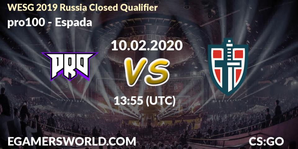 pro100 - Espada: прогноз. 10.02.20, CS2 (CS:GO), WESG 2019 Russia Closed Qualifier