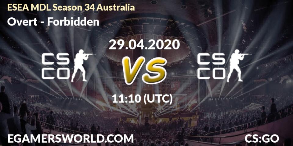 Overt - Forbidden: прогноз. 29.04.2020 at 11:10, Counter-Strike (CS2), ESEA MDL Season 34 Australia