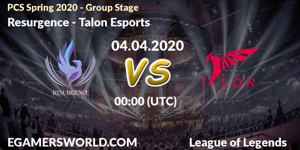 Resurgence - Talon Esports: прогноз. 04.04.2020 at 11:00, LoL, PCS Spring 2020 - Group Stage