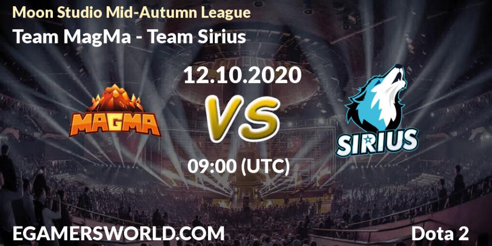 Team MagMa - Team Sirius: прогноз. 12.10.2020 at 09:29, Dota 2, Moon Studio Mid-Autumn League