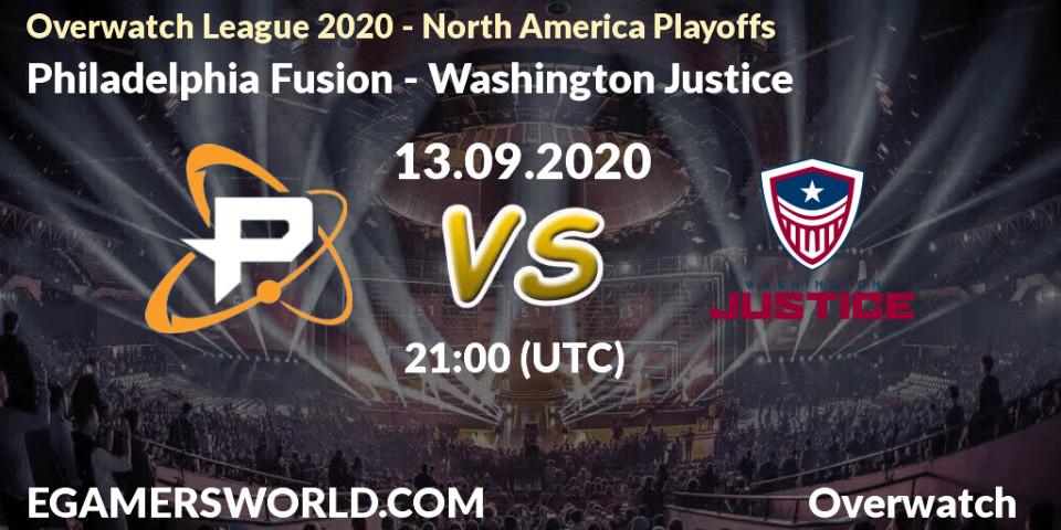 Philadelphia Fusion - Washington Justice: прогноз. 13.09.2020 at 19:00, Overwatch, Overwatch League 2020 - North America Playoffs