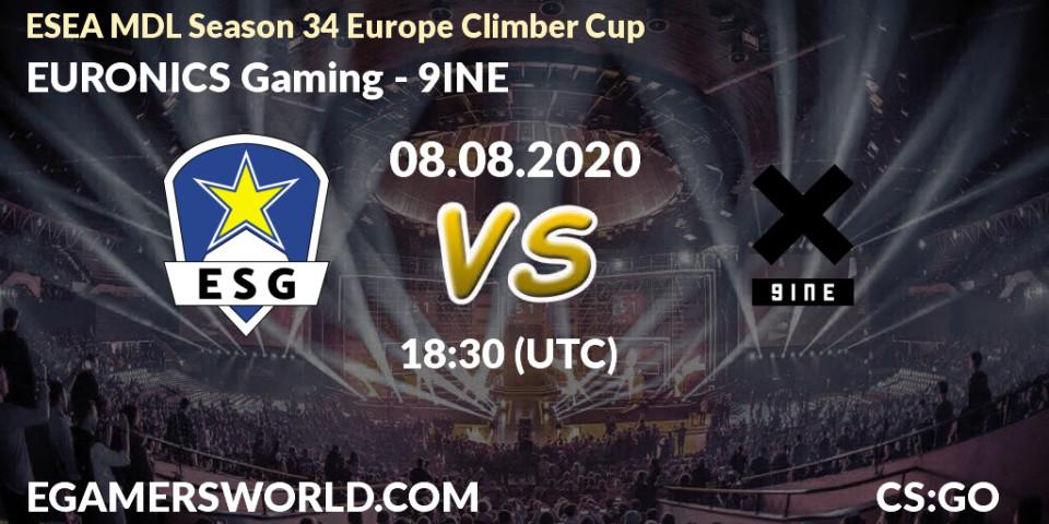 EURONICS Gaming - 9INE: прогноз. 08.08.2020 at 18:30, Counter-Strike (CS2), ESEA MDL Season 34 Europe Climber Cup