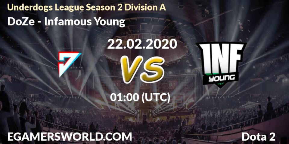 DoZe - Infamous Young: прогноз. 22.02.2020 at 02:08, Dota 2, Underdogs League Season 2 Division A