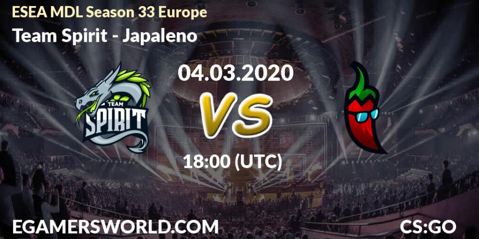 Team Spirit - Japaleno: прогноз. 04.03.2020 at 18:10, Counter-Strike (CS2), ESEA MDL Season 33 Europe