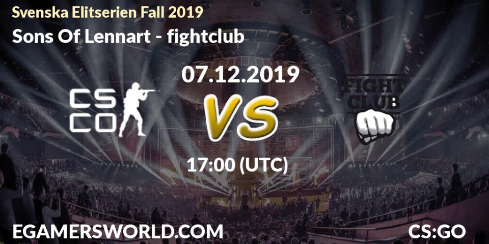 Sons Of Lennart - fightclub: прогноз. 07.12.2019 at 19:00, Counter-Strike (CS2), Svenska Elitserien Fall 2019