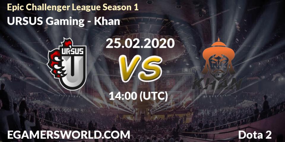 URSUS Gaming - Khan: прогноз. 25.02.2020 at 16:31, Dota 2, Epic Challenger League Season 1