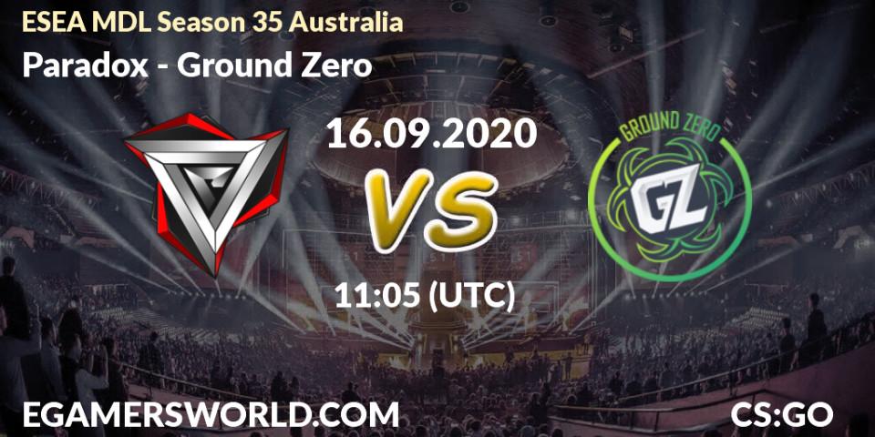 Paradox - Ground Zero: прогноз. 16.09.2020 at 11:05, Counter-Strike (CS2), ESEA MDL Season 35 Australia
