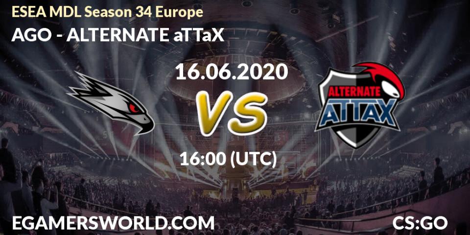 AGO - ALTERNATE aTTaX: прогноз. 16.06.2020 at 16:00, Counter-Strike (CS2), ESEA MDL Season 34 Europe