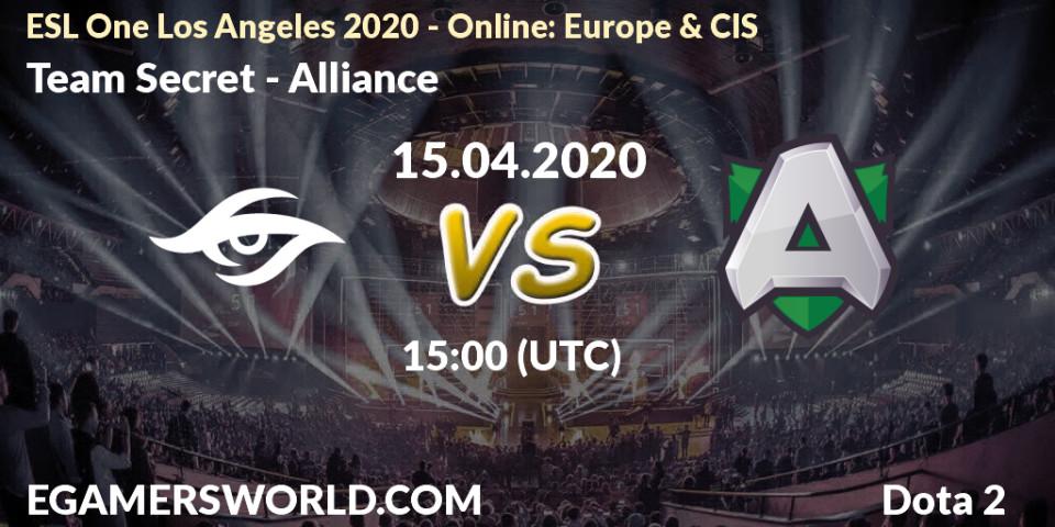Team Secret - Alliance: прогноз. 15.04.2020 at 14:30, Dota 2, ESL One Los Angeles 2020 - Online: Europe & CIS