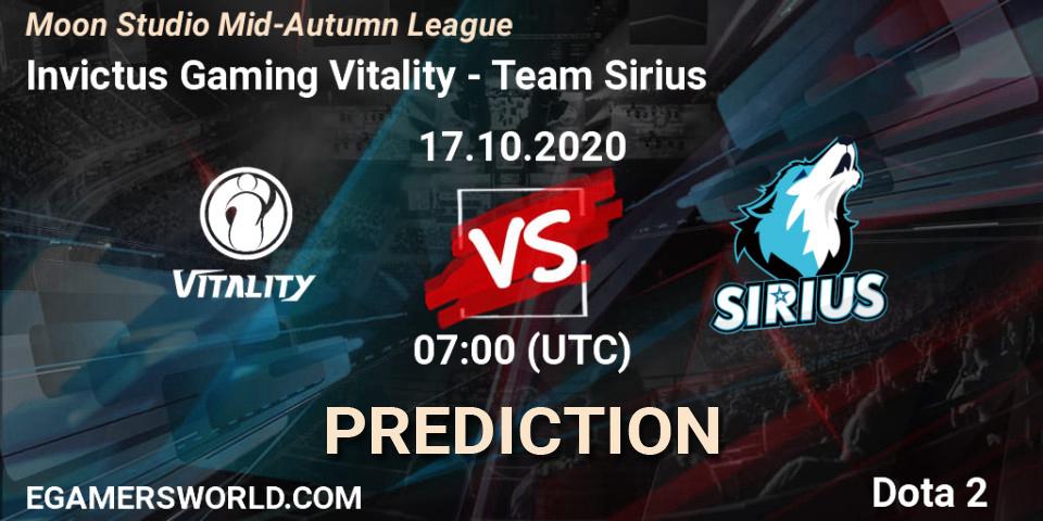 Invictus Gaming Vitality - Team Sirius: прогноз. 17.10.2020 at 07:30, Dota 2, Moon Studio Mid-Autumn League